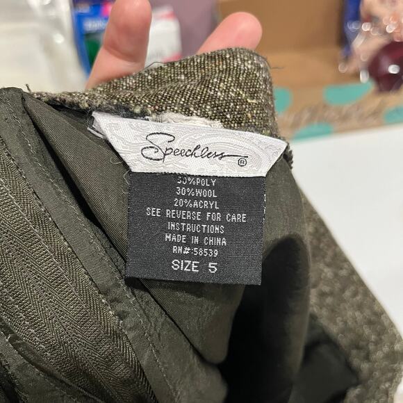 Speechless Green Tweed Beaded Split Aline Skirt Y2K Juniors Size 5 Wool - Picture 5 of 7